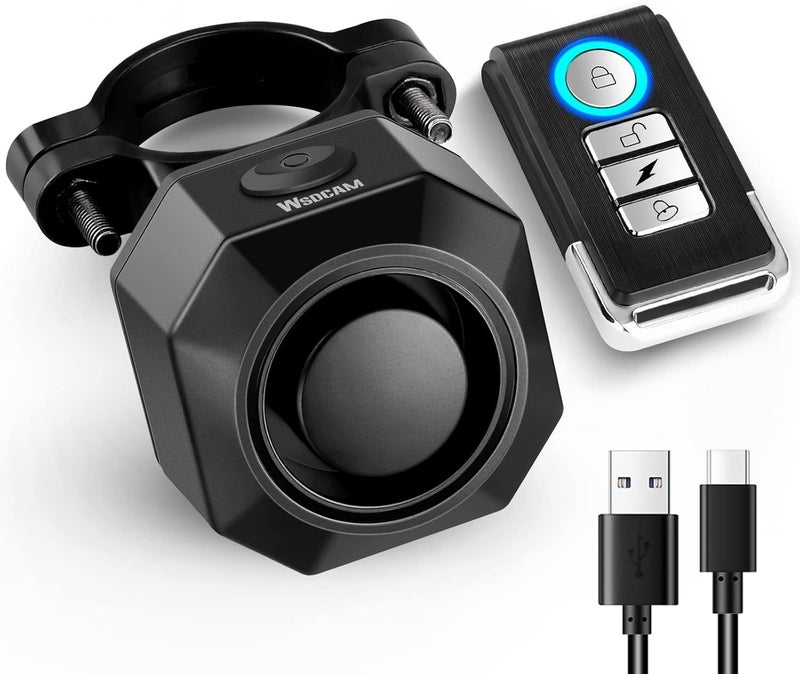 wsdcam USB Rechargeable Bike Alarm with Remote, 110dB Loud Wireless Anti Theft Vibration Motion Sensor Vehicle Security Alarm System Waterproof Bicycle Trailer Motorcycle Alarm - Image 1